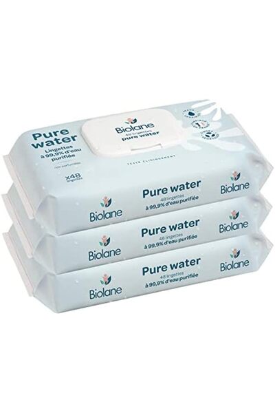 Biolane - Pure Water Cleansing Baby Wipes - Pack of 3x48 (144 Wipes)