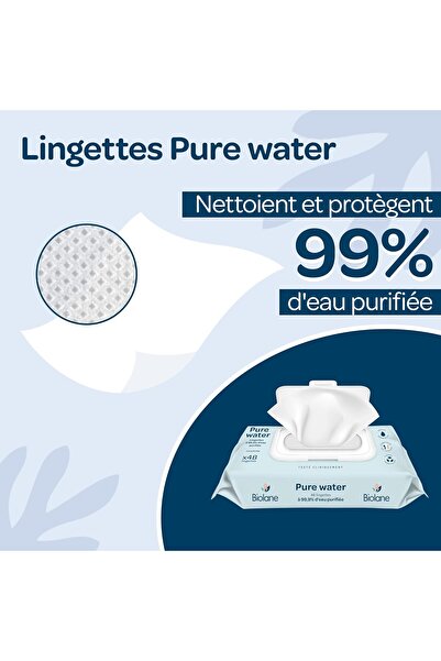 Biolane - Pure Water Cleansing Baby Wipes - Pack of 3x48 (144 Wipes)