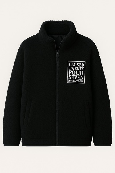 YONEZ MODA Jachetă unisex oversize, închisă, brodata, din pluș