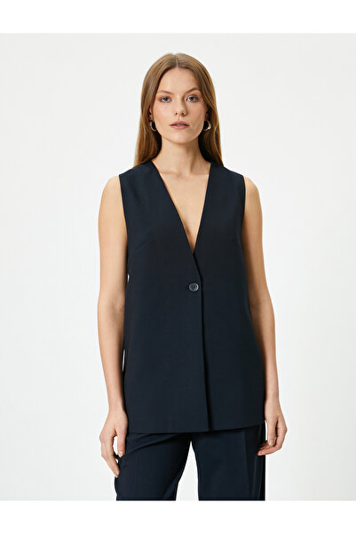 Koton Довгий тканинний жилет без рукавів, на ґудзиках, зручний крій