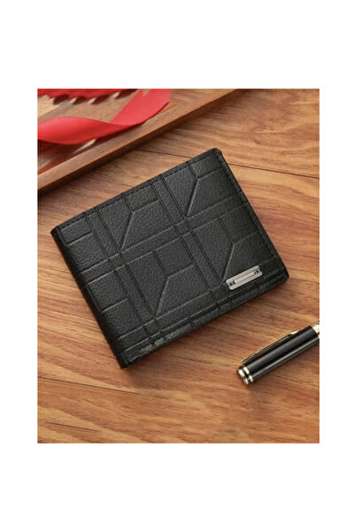 Fstyle Men's Short PU Leather Wallet, Slim Plaid Print Wallet, Large Capacity Multi-Card Slots