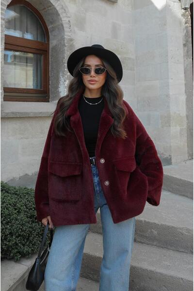 Havoş Plum Alpaca Fur Short Coat