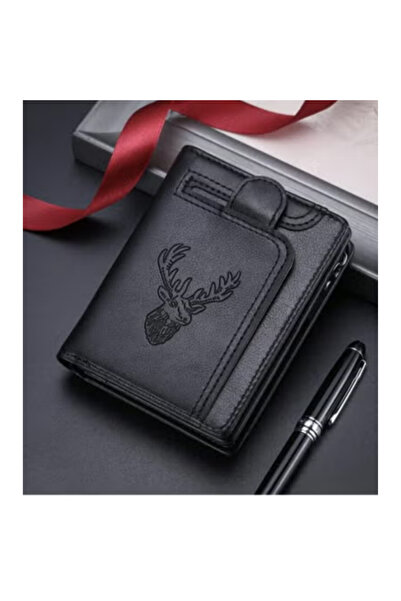 Fstyle New Men's Vintage Style Deer Head Design Wallet, Multifunctional Practical Zipper Wallet, Multi-slots