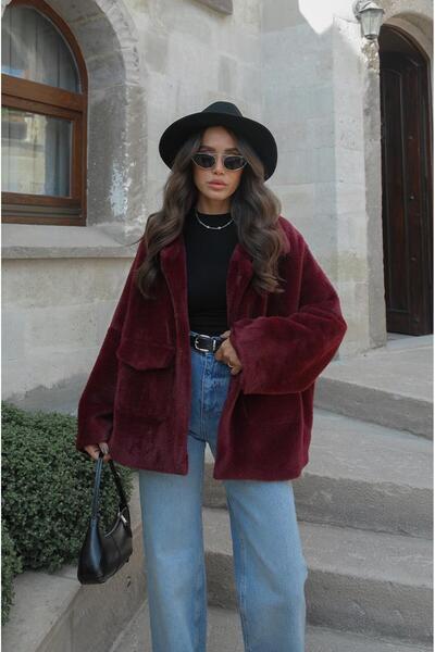 Havoş Plum Alpaca Fur Short Coat