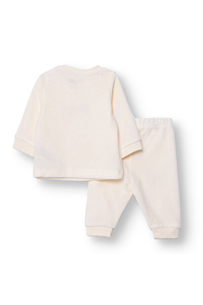 ebebek Hello Baby HelloBaby Kız Bebek Kadife Pijama Takımı Kadife Bisiklet Yaka Ribanalı Paça