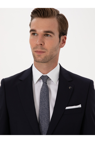 Cacharel Lacivert Slim Fit %100 Yün Mono Yaka Basic Takım Elbise 50310082-VR033