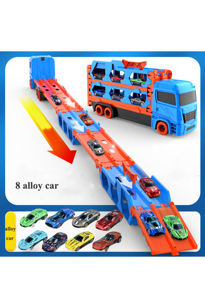 Choice1 شاحنة نقل سيارات كبيرة مكونة من 8 سيارات قابلة للطي ومركبة سباق للأطفال وألعاب تنافسية وتخزين من السبائك