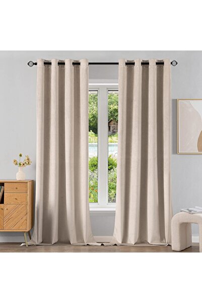 EMEMA Velvet Blackout Curtains, 100% Blackout EMEMA, 140x145cm, Beige, Set of 2