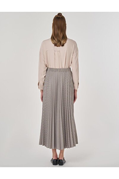 Kayra Ekose Desen Piliseli Etek Mavi