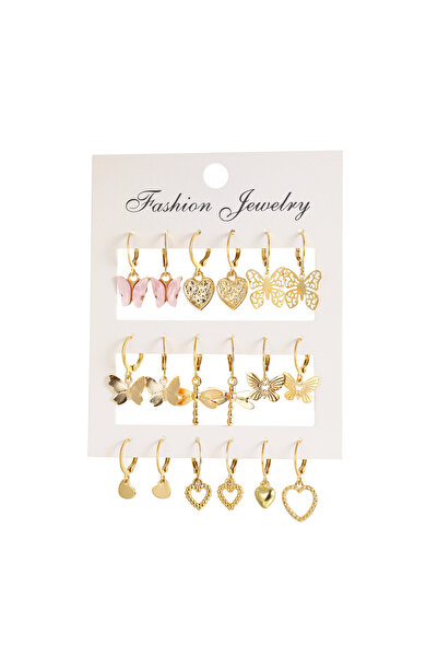 Choice AY 5758302 طقم أقراط متدلية على شكل قلب على شكل فراشة لطيف مكون من 9 ق...