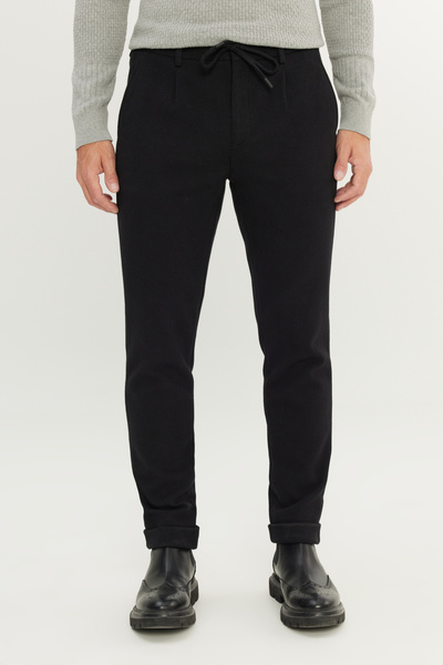 ALTINYILDIZ CLASSICS Erkek Siyah Slim Fit Dar Kesim Beli Bağlamalı Yan Cep Esnek Casual Pantolon