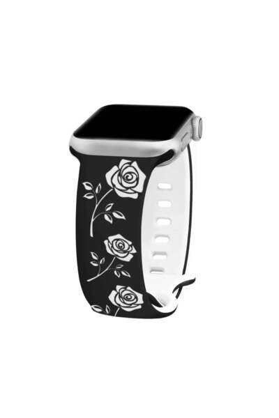 Apple Curea Ceas Watch Silicon Rose Engraved Black/White 42/44/45/46/49mm
