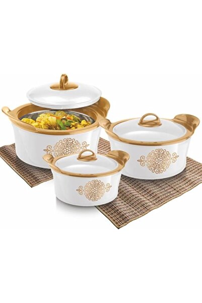 Rashi Gold Star Premium Insulated Casserole Set Of 3 Pieces-1200Ml,2000Ml, And 3000Ml, White