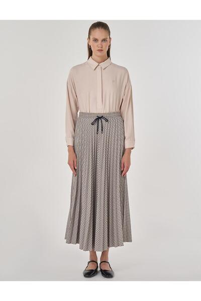 Kayra Ekose Desen Piliseli Etek Mavi