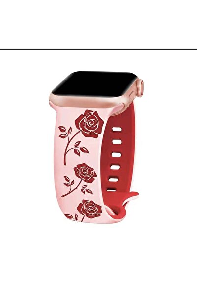 Apple Curea Ceas Watch Silicon Rose Engraved Pink-Red 42/44/45/46/49mm