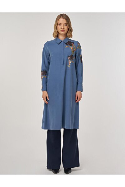 Kayra Floral Baskılı Rayon Tunik İndigo