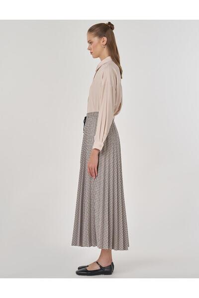 Kayra Ekose Desen Piliseli Etek Mavi