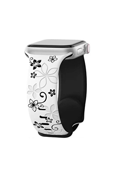 Apple Curea Ceas Watch Silicon Flower White/Black 42/44/45/46/49mm