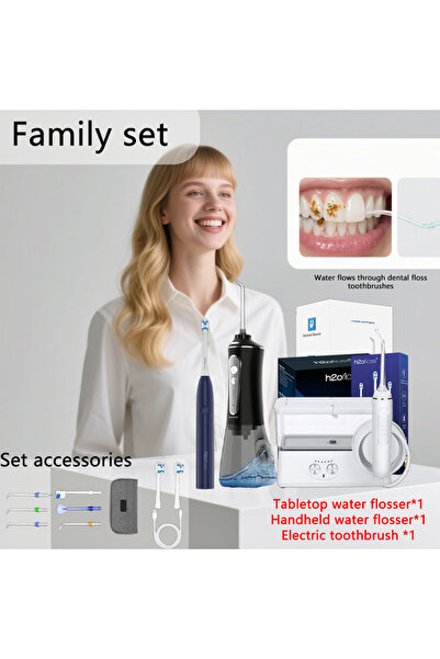 Youtrico مجموعة عائلية ثلاثية، جهاز تنظيف الأسنان بالماء، فرشاة أسنان، تنظيف ...