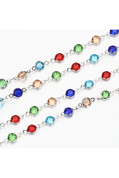 Choice سلسلة خرز زجاجي كريستالي بألوان مختلطة من الروديوم، 1 متر/مجموعة، سلسل...