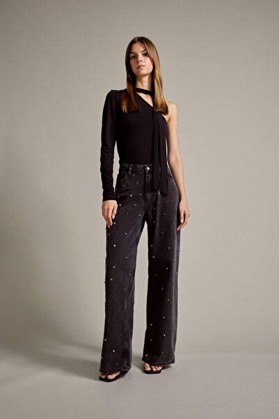 DeFacto Relax Fit Geniş Paça Taşlı Jean Pantolon G3601AX25AU