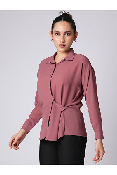 Globus By Styli Pink Solid Satin Relaxed Fit Shirt