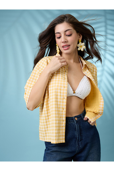 Globus By Styli Yellow Gingham Checked Boxy Shirt