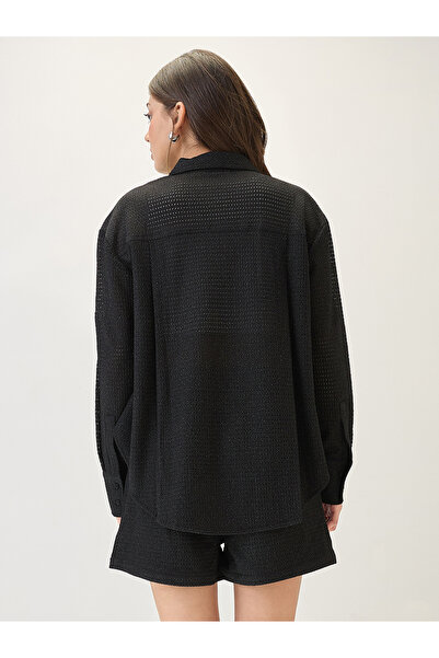 Globus By Styli Black Crochet Knit Shirt and Shorts Co-Ords