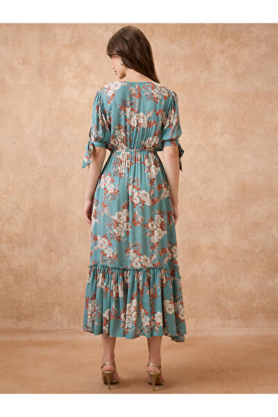 Globus By Styli Blue Floral Print Fusion Midi Dress