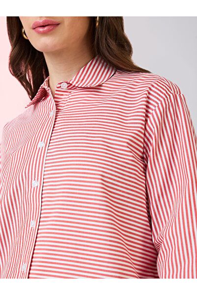 Globus By Styli Red Striped Oversized Workwear Shirt