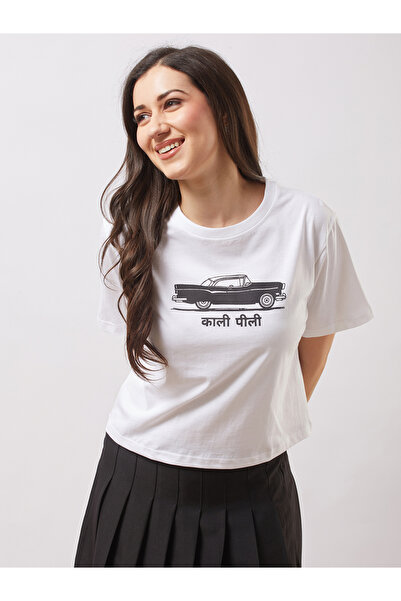Globus By Styli تي شيرت قصير مطبوع عليه صورة سيارة باللون الأبيض