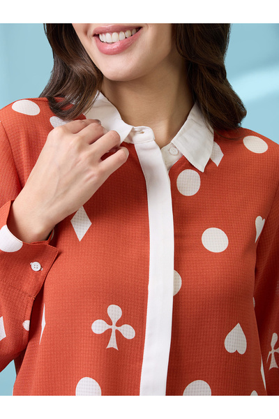Globus By Styli Rust Printed Shirt with Concealed Placket