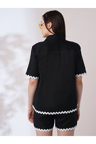 Globus By Styli Black Lace Insert Shirt and Shorts Co-Ords