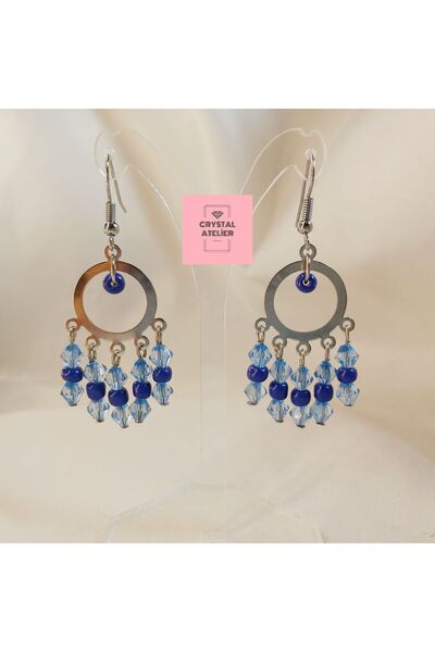 Crystal Atelier أقراط دائرية متدلية مرصعة بالكريستال - أقراط نسائية أنيقة ولا...