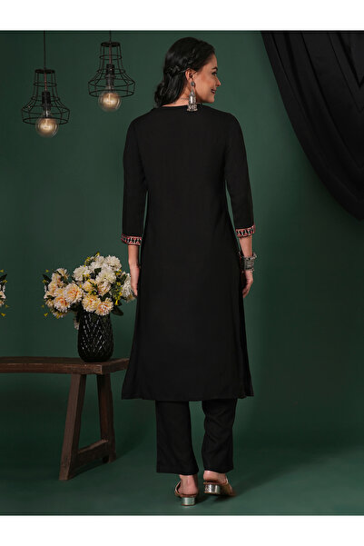 Globus By Styli Black Sequined Embroidered Yoke Kurta and Pants Set