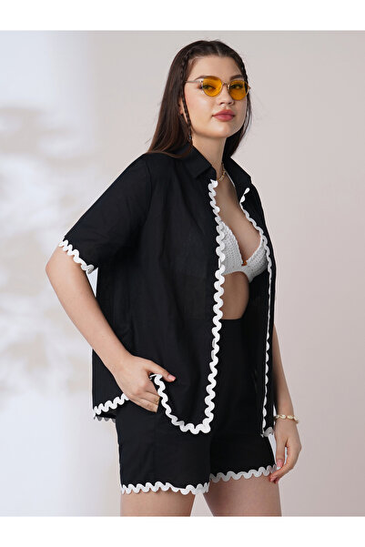 Globus By Styli Black Lace Insert Shirt and Shorts Co-Ords