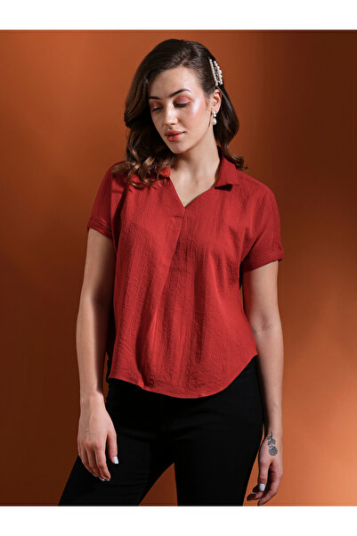 Globus By Styli Rust Open Collar Workwear Shirt