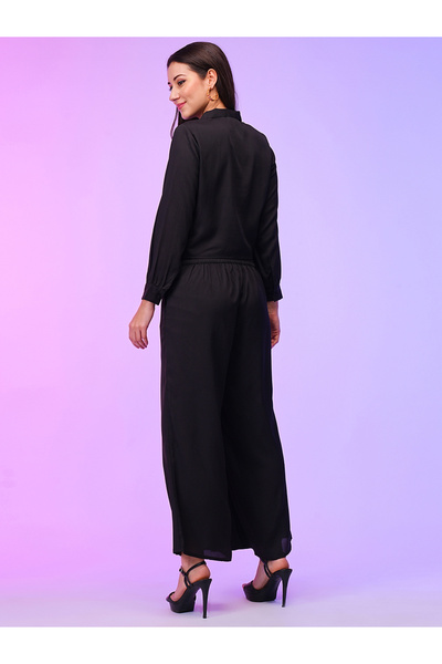 Globus By Styli Black Front Tie Up Shirt and Palazzos Co-Ords