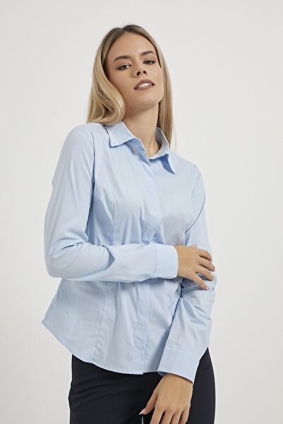 Arma Life Cămașă de damă Basic Pensli Slim Fit albastră, strânsă