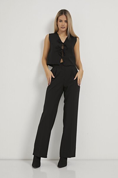 Arma Life بنطلون بالازو فضفاض أسود بخصر عالٍ وشريط فيلكرو للنساء