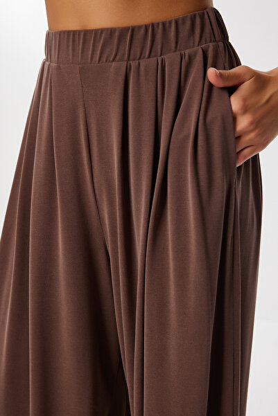 Lovelyİstanbul Geniş Paça Dökümlü Modal Pantolon LUB0208 KAHVERENGİ