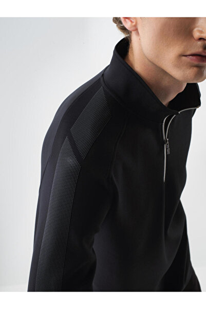 Xint Erkek Siyah Pamuklu Fermuarlı Sweatshirt