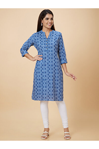 Globus By Styli Women Blue Printed Straight Kurta