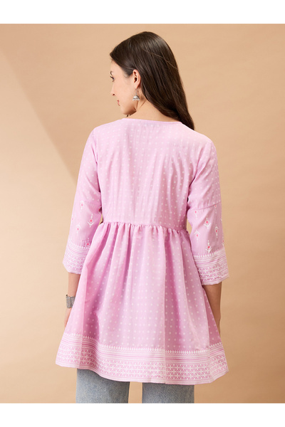 Globus By Styli Pink Ethnic Print Sequined Detail Tunic