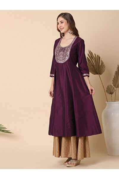 Globus By Styli Purple Embroidered Yoke Panelled Anarkali Kurta