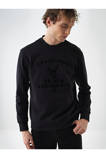 Xint Erkek Siyah Pamuk Dokulu Regular Fit Sweatshirt