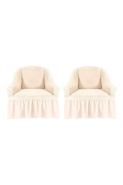 Sale4u Set of 2 armchair covers, elastic and crepe, Cream