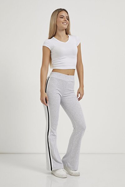 Arma Life Women's Striped High Waist Gray Wide Leg Sweatpants