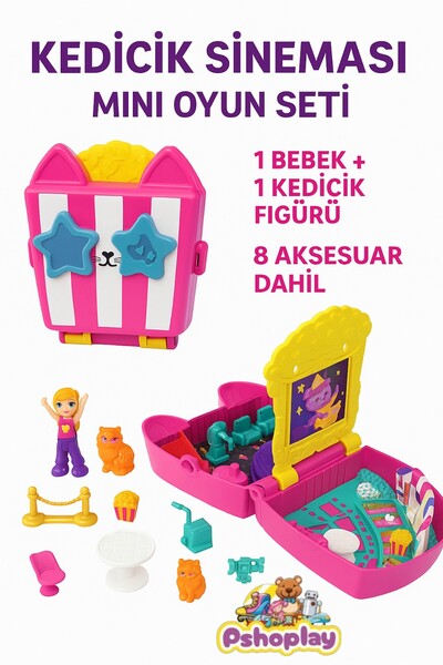 Pshoplay Kitten Cinema Mini Play Set – Baby & Kitten Figure + 8 Accessories |   Portable Game World