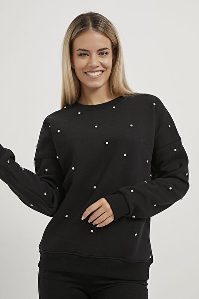 Arma Life Γυναικείο φούτερ με λαιμόκοψη με πέτρες σε μαύρο χρώμα